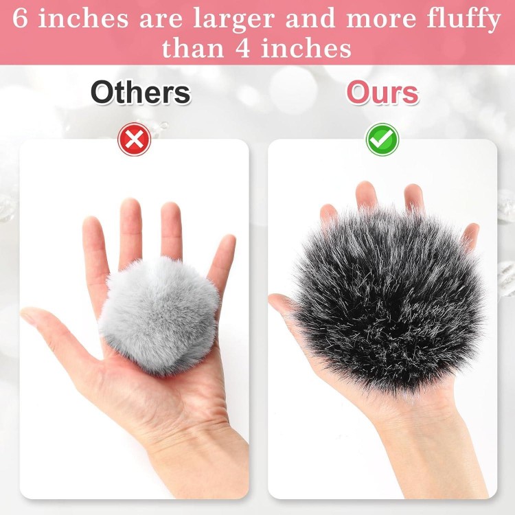 6in Large Faux Fur Pompoms, 10 pcs Pompom Fluffy Balls with Elastic Loop