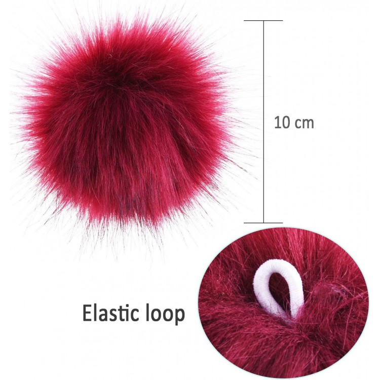 SIQUK Faux Fox Fur Pom Pom with Elastic Loop Fluffy DIY Knitting Hat Pom Pom