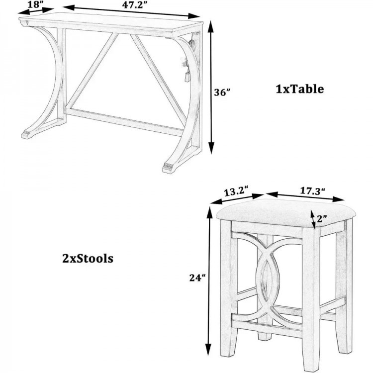 3-Piece Counter Height Dining Table Set with USB Port and Upholstered Stools,Cream Dining Room Sets