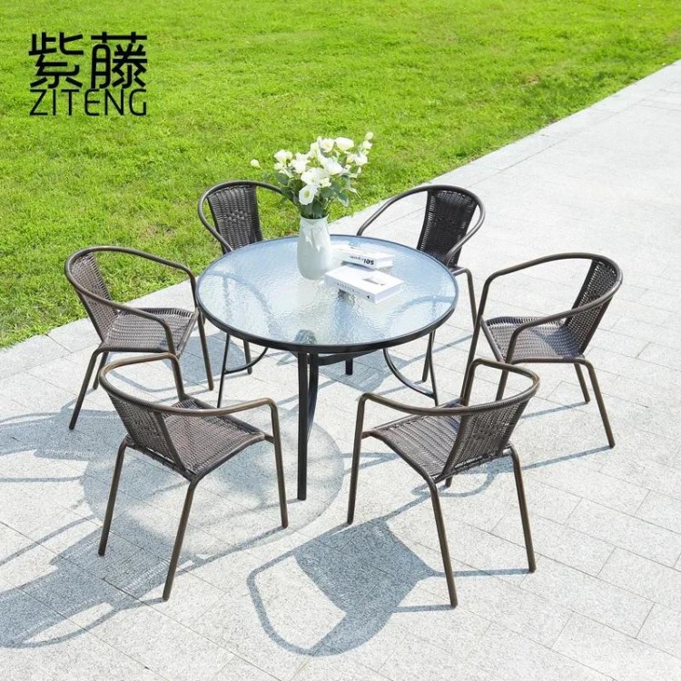 Outdoor leisure rattan table and chair five-piece set