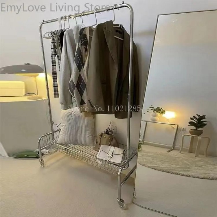 Floor Coat Racks Movable Coat Rack with Large Storage Basket for Living room Bedroom Cloakroom Clothing Display Stand for Shop
