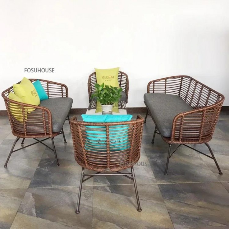 Nordic simple Outdoor Rattan Furniture Creative Balcony Double Rattan Chair Leisure Outdoor Courtyard Hotel Sofa  backrest