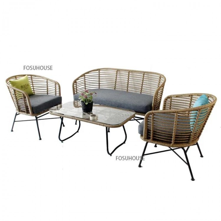 Nordic simple Outdoor Rattan Furniture Creative Balcony Double Rattan Chair Leisure Outdoor Courtyard Hotel Sofa  backrest