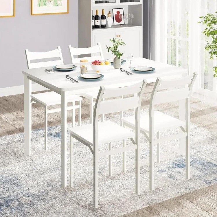 Dining Table Set for 4, Modern 5 Piece Kitchen Table and Chairs for 4, Wooden Kitchen Table with 4 Curved Backrest Chairs Dinner