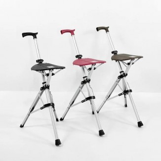 Elderly Crutch Stool with Seat Board Walking Stick Chair Adjustable Lightweight Retractable Multifunctional