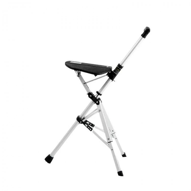 Elderly Crutch Stool with Seat Board Walking Stick Chair Adjustable Lightweight Retractable Multifunctional