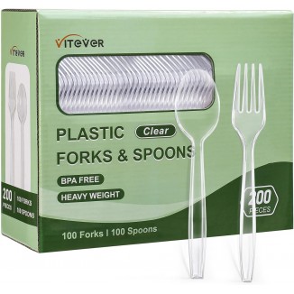 [200 Count] Disposable Plastic Silverware, Heavy Duty Plastic Forks an