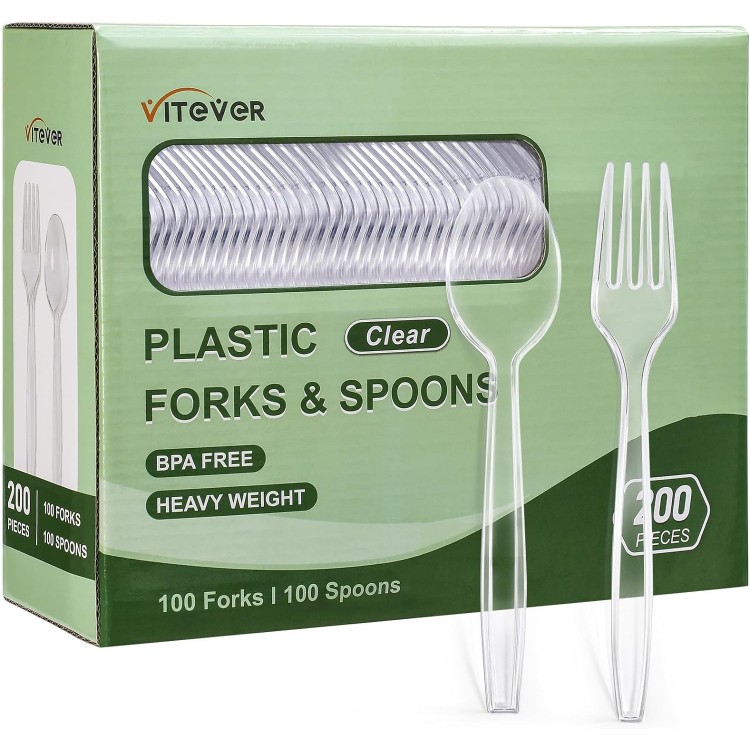 [200 Count] Disposable Plastic Silverware, Heavy Duty Plastic Forks an