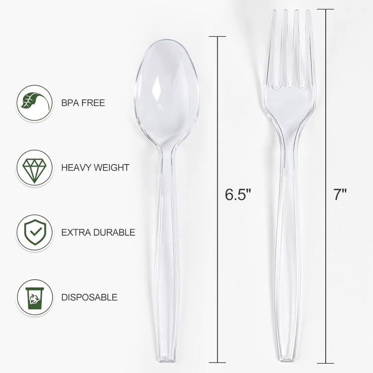 [200 Count] Disposable Plastic Silverware, Heavy Duty Plastic Forks an