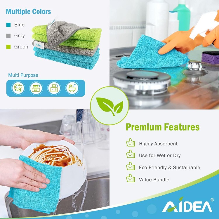 AIDEA Microfiber Cleaning Cloths-8PK, Soft Absorbent Microfiber Cloth,