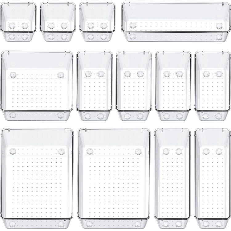 SMARTAKE 13-Piece Drawer Organizers with Non-Slip Silicone Pads, 5-Siz