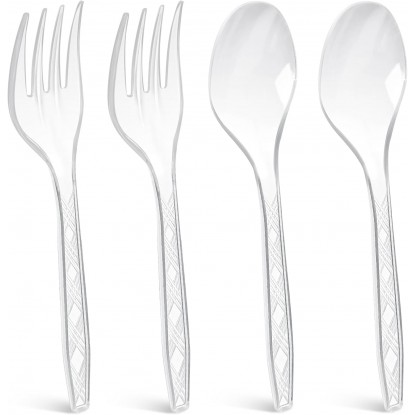 LOVEINUSA 240PCS Plastic Forks and Spoons, Plastic Silverware Clear Pl