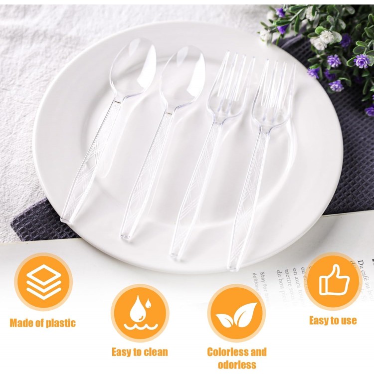 LOVEINUSA 240PCS Plastic Forks and Spoons, Plastic Silverware Clear Pl