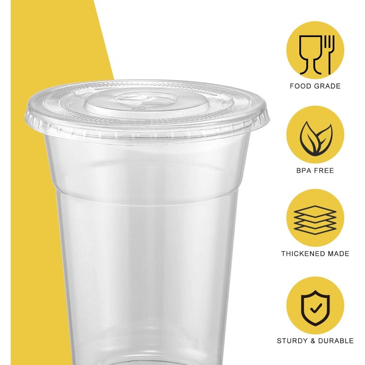 VITEVER [100 Sets - 16oz] Plastic Cups with Lids and Straws, Disposabl