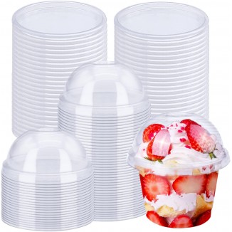 50 Pack 8oz Disposable Clear Plastic Cups with Dome Lids,PET Dessert C