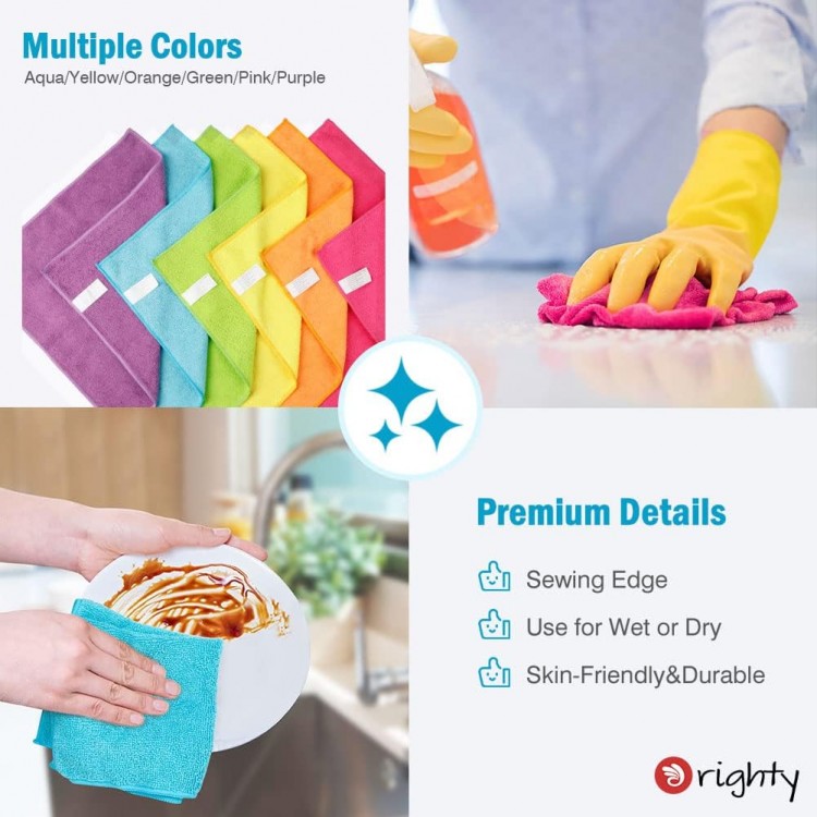 Orighty Microfiber Cleaning Cloths, Pack of 12, Highly Absorbent Clean