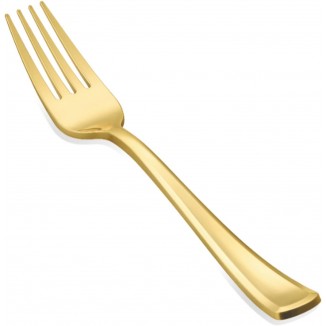N9R 50PCS Gold Plastic Forks, Solid, Durable and Heavy Duty Plastic Fo
