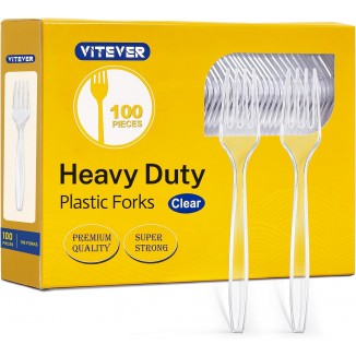 [100 Count] Clear Plastic Forks Heavy Duty, Premium Disposable Forks,