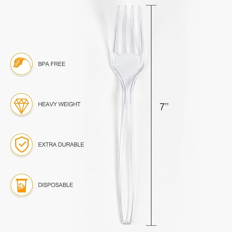 [100 Count] Clear Plastic Forks Heavy Duty, Premium Disposable Forks,