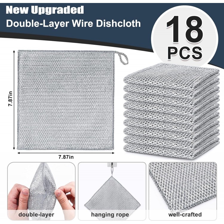 Navona 18 Pcs New Upgrade Steel Wire Dishcloth,Double-Layer Steel Wire