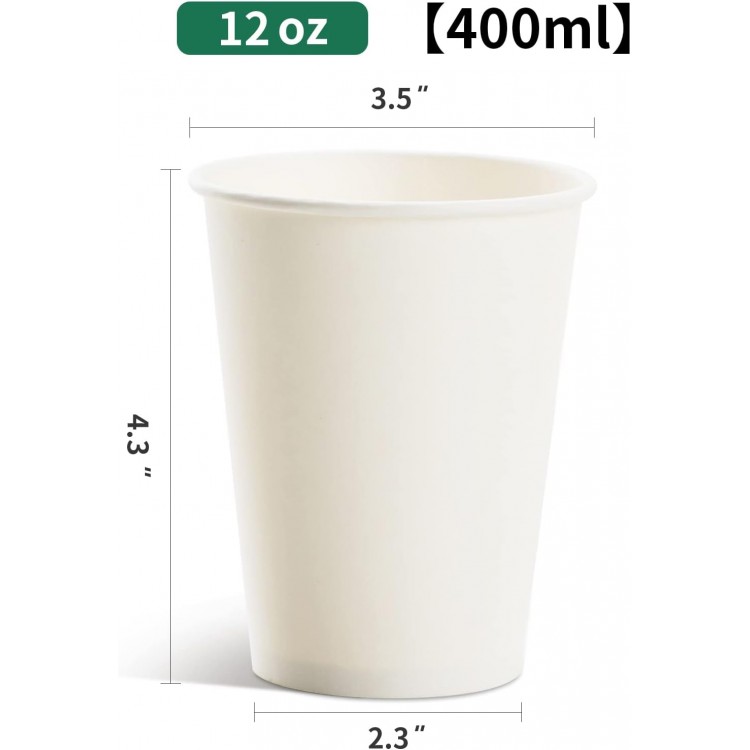 RACETOP Disposable Paper Coffee Cups 12 oz [100 Pack],12 oz White Hot