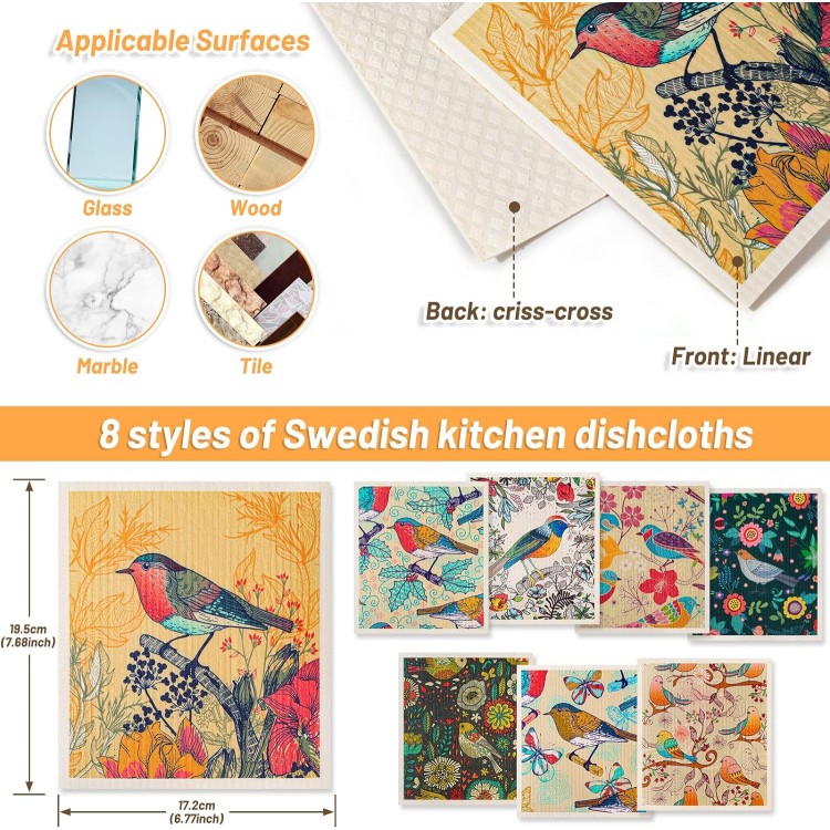 8 Pack Swedish Dishcloths for Kitchen, Reusable Soft Kitchen Towels Di