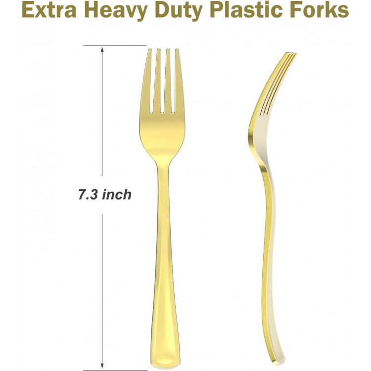 100 Count Heavy Duty Gold Plastic Forks Disposable, BPA-Free, Heat Res