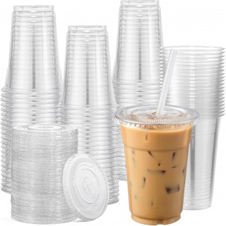 AOZITA 120 Sets - 20 oz Clear Plastic Cups with Lids, Disposable Cups