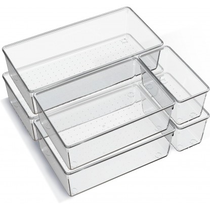6 Pack Large Clear Plastic Drawer Organizer Trays, Acrylic Kitchen Dra