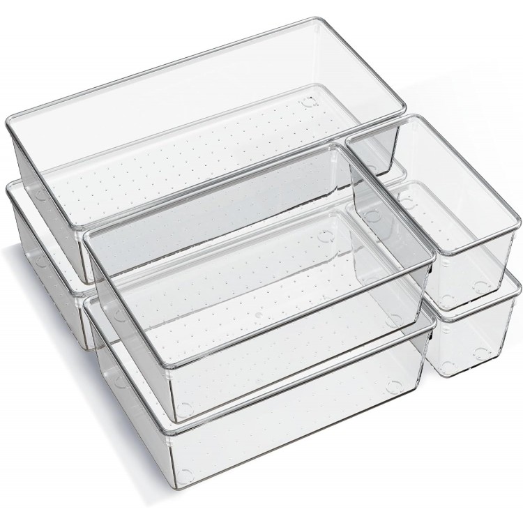 6 Pack Large Clear Plastic Drawer Organizer Trays, Acrylic Kitchen Dra