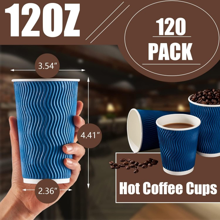 Lamosi 12 oz Coffee Cups - 120 Pack, Insulated Corrugated Disposable P