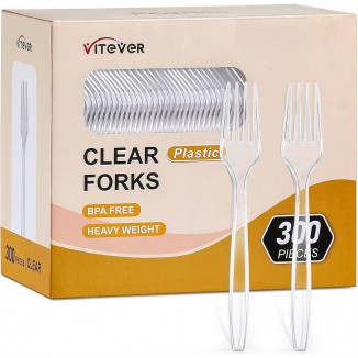 [300 Count] Clear Heavy Duty Plastic Forks, Heavyweight Disposable For