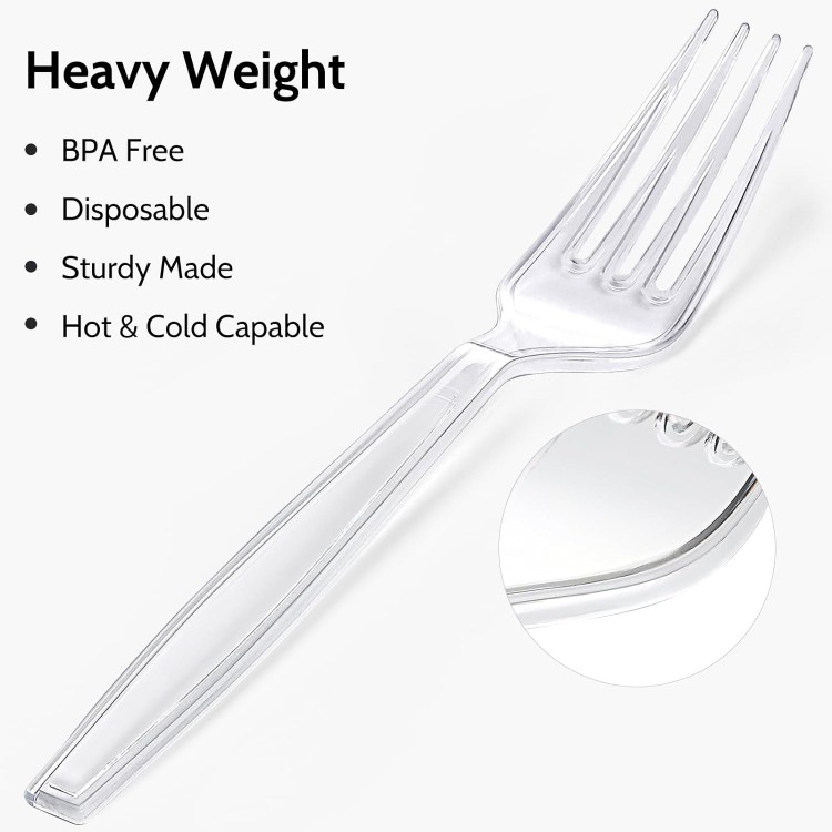 [300 Count] Clear Heavy Duty Plastic Forks, Heavyweight Disposable For