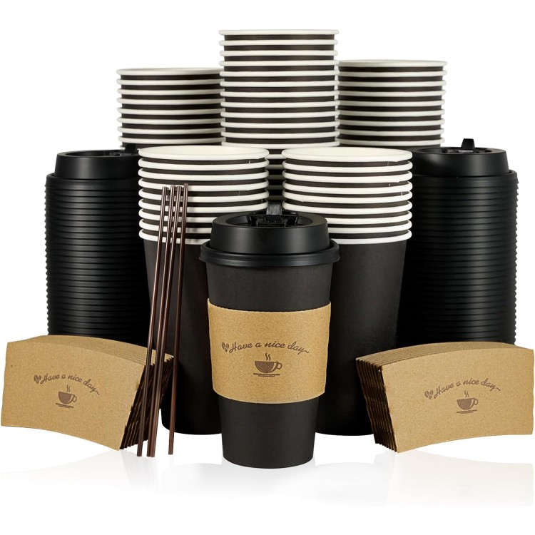 LITOPAK 100 Pack 16 oz Paper Coffee Cups, Drinking Cups for Hot Coffee