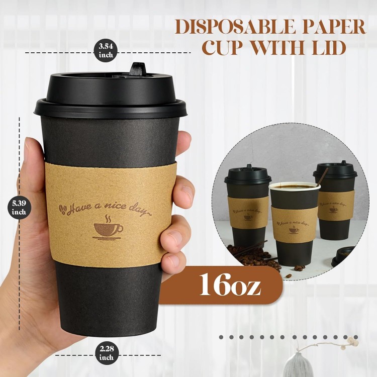 LITOPAK 100 Pack 16 oz Paper Coffee Cups, Drinking Cups for Hot Coffee