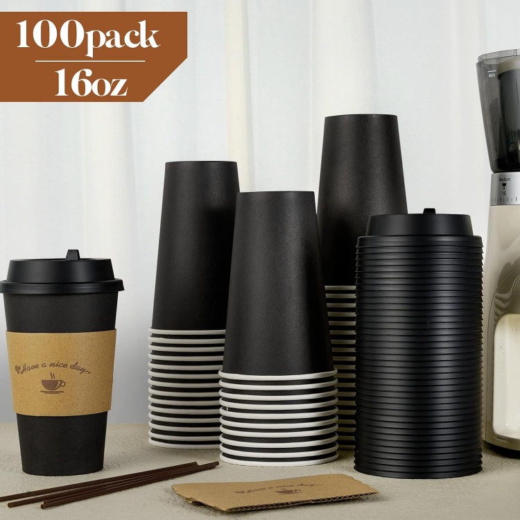 LITOPAK 100 Pack 16 oz Paper Coffee Cups, Drinking Cups for Hot Coffee