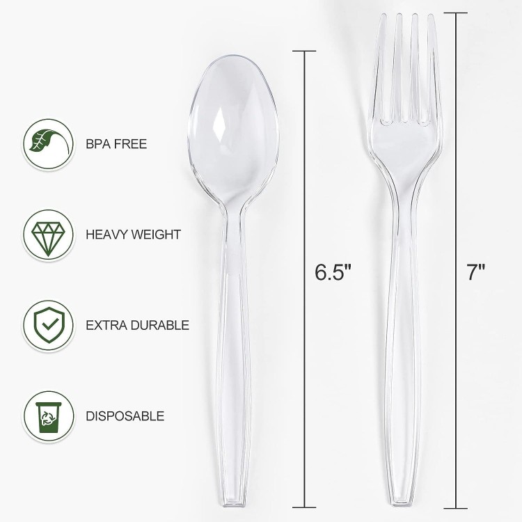 [400 Count] Clear Plastic Forks and Spoons Set Bulk - Heavy Duty Dispo