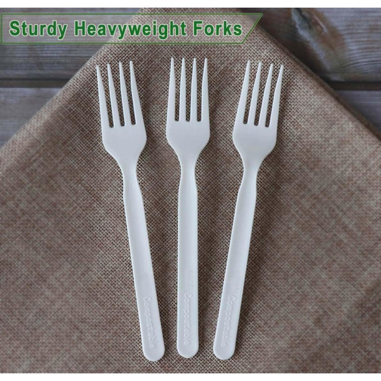 Heavy-duty Compostable Forks, BPI Certified 100 Count 7 Large Disposab