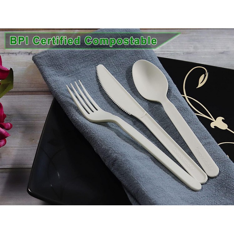 Heavy-duty Compostable Forks, BPI Certified 100 Count 7 Large Disposab