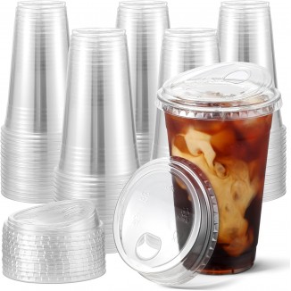 AOZITA 16 oz. - 100 Sets Crystal Clear Plastic Cups With Strawless Sip