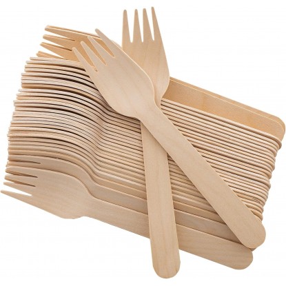 Disposable Wooden Forks -Pack of 100, 6.5 Length-Biodegradable, Natura