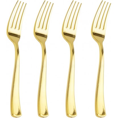 Liacere 200pcs Gold Plastic Forks - Heavyweight Forks - 7.4 Inch Heavy