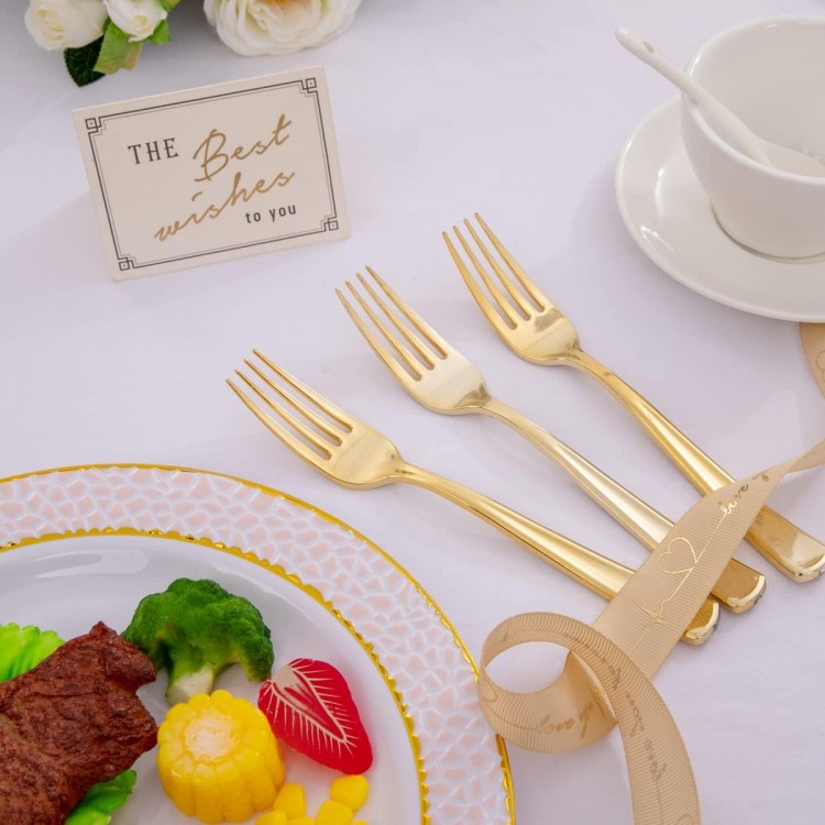 Liacere 200pcs Gold Plastic Forks - Heavyweight Forks - 7.4 Inch Heavy