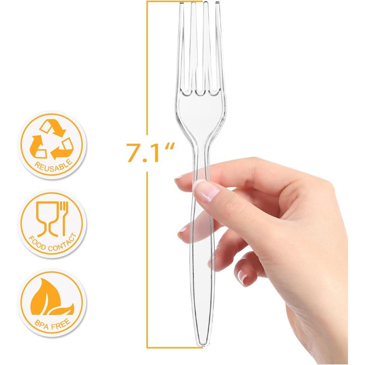 POSATE Heavy Duty Plastic Forks, Clear Disposable, Pack of 60