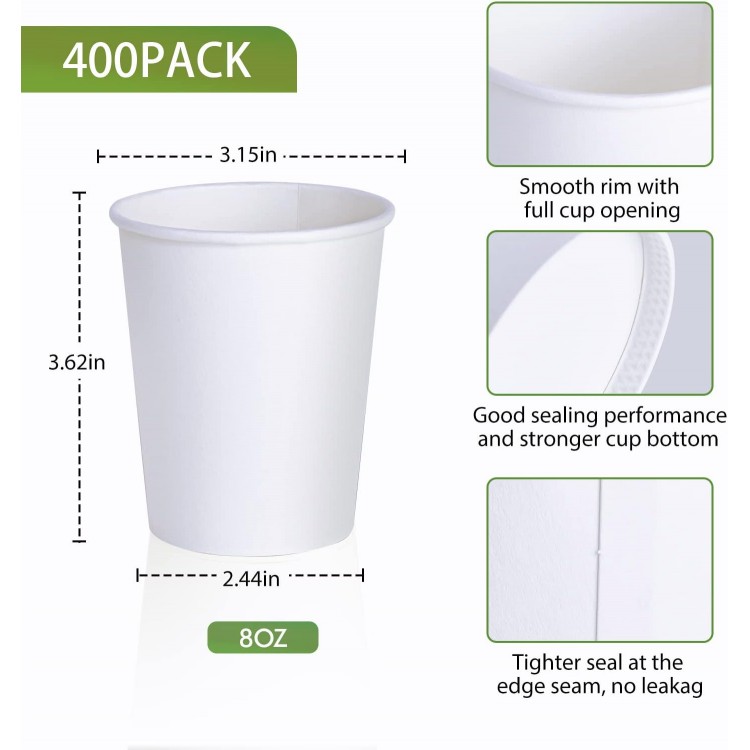 LITOPAK 400 Pack 8 oz Disposable Paper Coffee Cup, Hot/Cold Beverage D