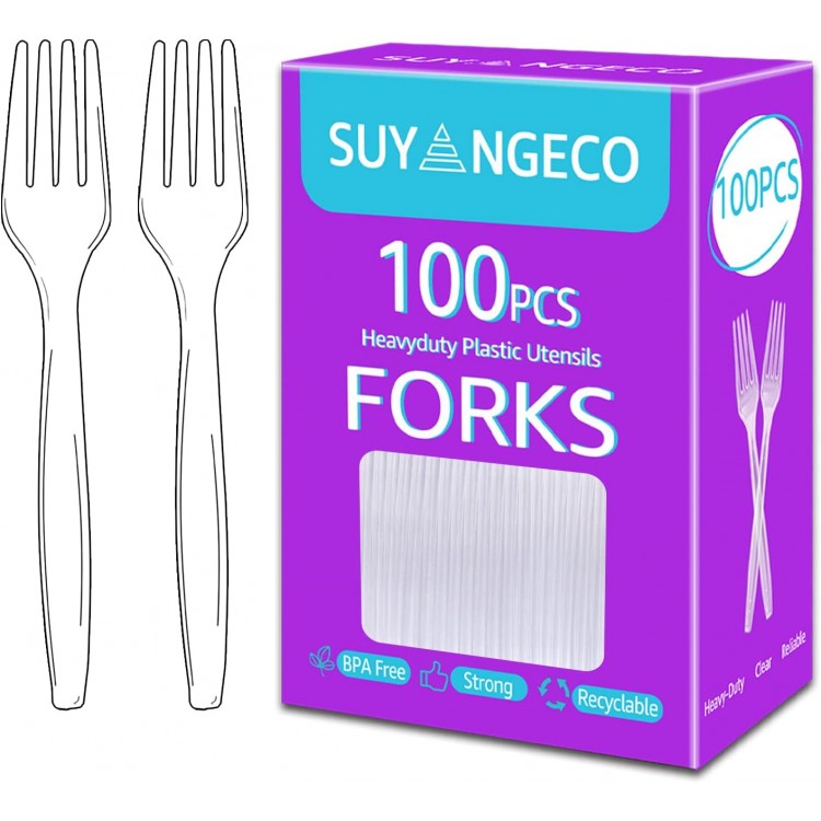 [100 Count] Heavy Duty Clear Plastic Forks Disposable Plastic Fork Bul