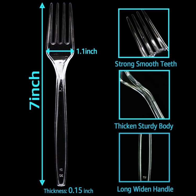 [100 Count] Heavy Duty Clear Plastic Forks Disposable Plastic Fork Bul