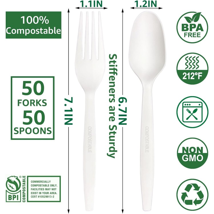 100% Compostable Forks and Spoons Biodegradable Forks and Spoons Heavy