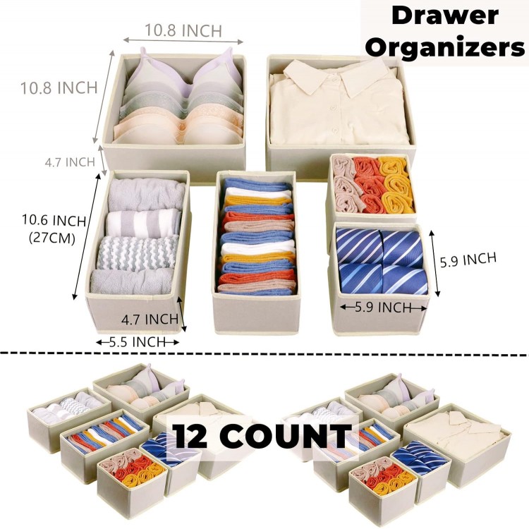 12 Pack Drawer Organizers, Drawer Dividers Storage Bins, Foldable Draw