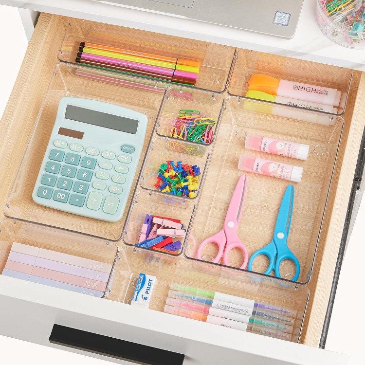 Vtopmart 25 PCS Clear Plastic Drawer Organizers Set, 4-Size Versatile